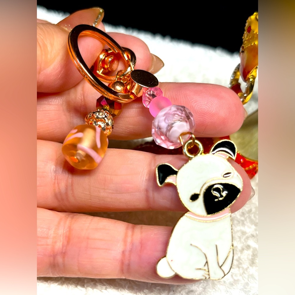 🐾🦴stunning PUG DOG zipper pull or purse bling-gorgeous colors-rose gold